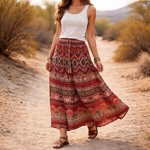 C&B Established 1962 Boho Maxi Skirt | Pull-On Drawstring | Size M